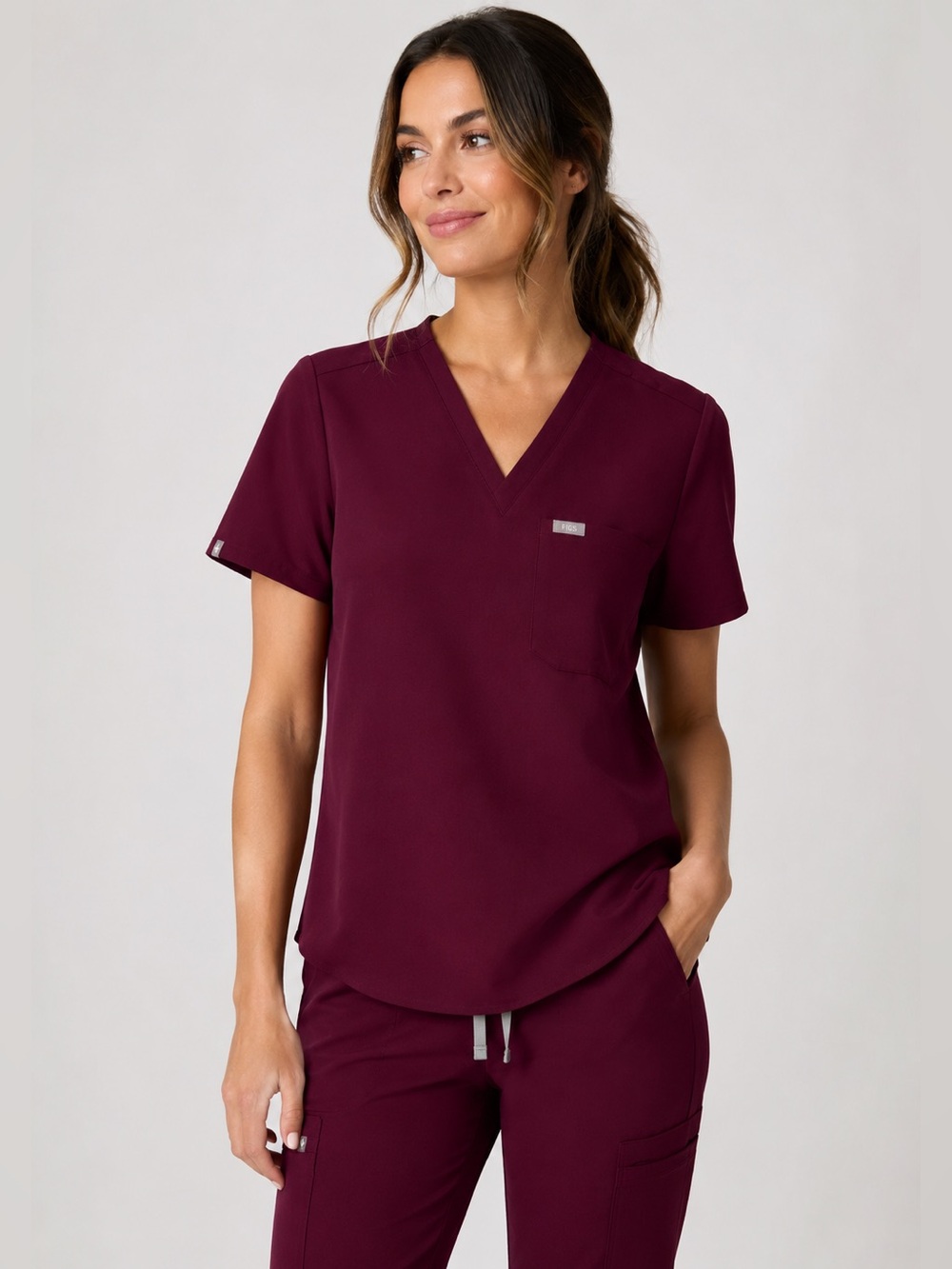 FIGS Catarina Scrub Top XL Burgundy Wine Technical Collection